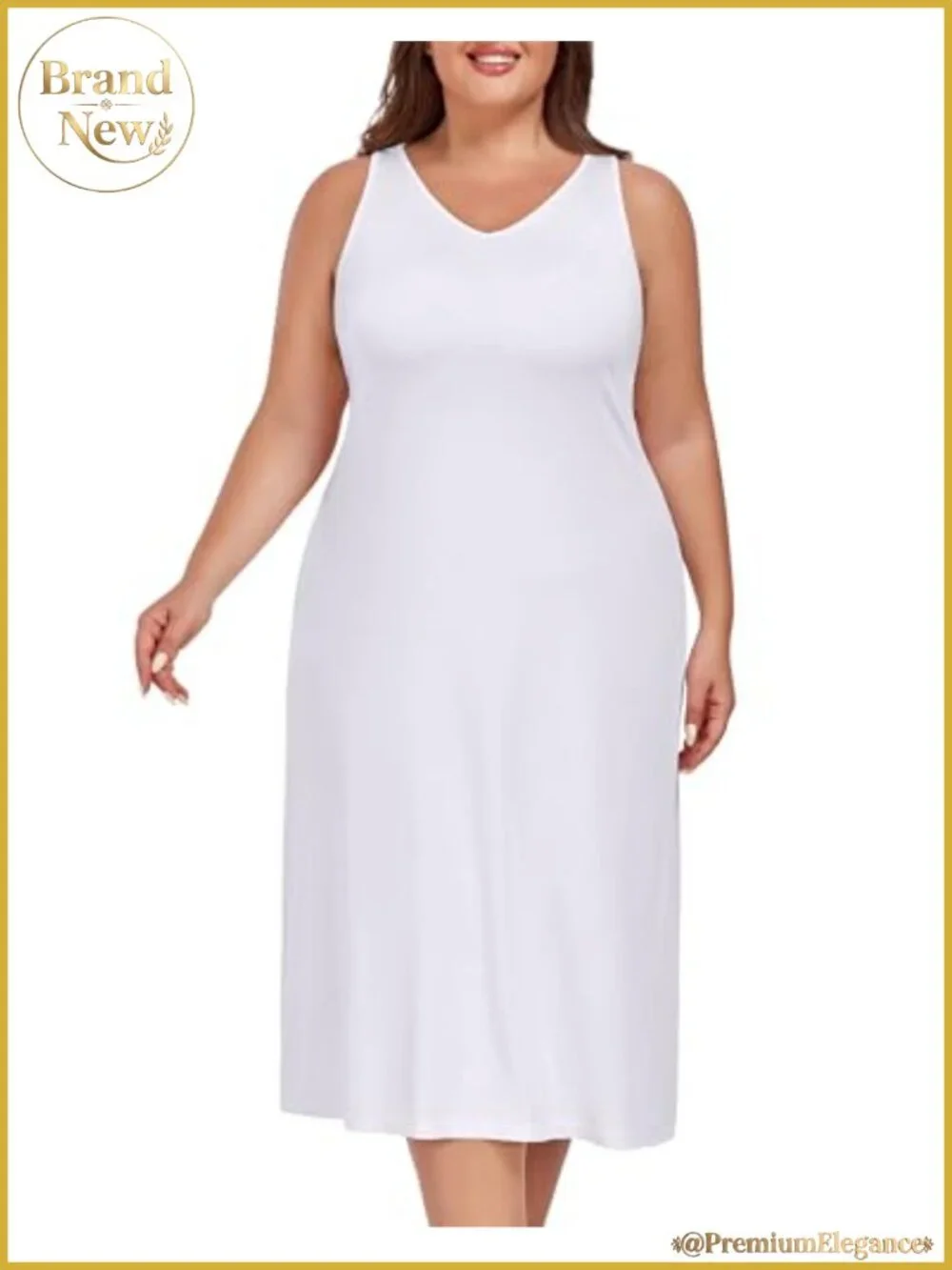 Plus Size Full Slip Under Dress V-Neck Soft Stretchy Polyester Spandex